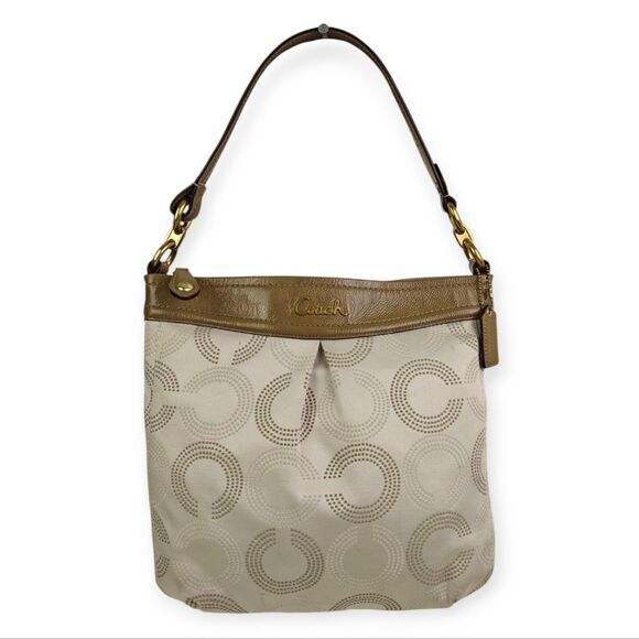 Coach Olive Brown and Cream CC Signature Patterned Shoulder Bag Handbag Purse - Picture 3 of 13